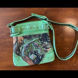 Green camo cross body purse